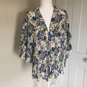 Zara Floral Ruffle Tie Blouse/Kimono - Size XS